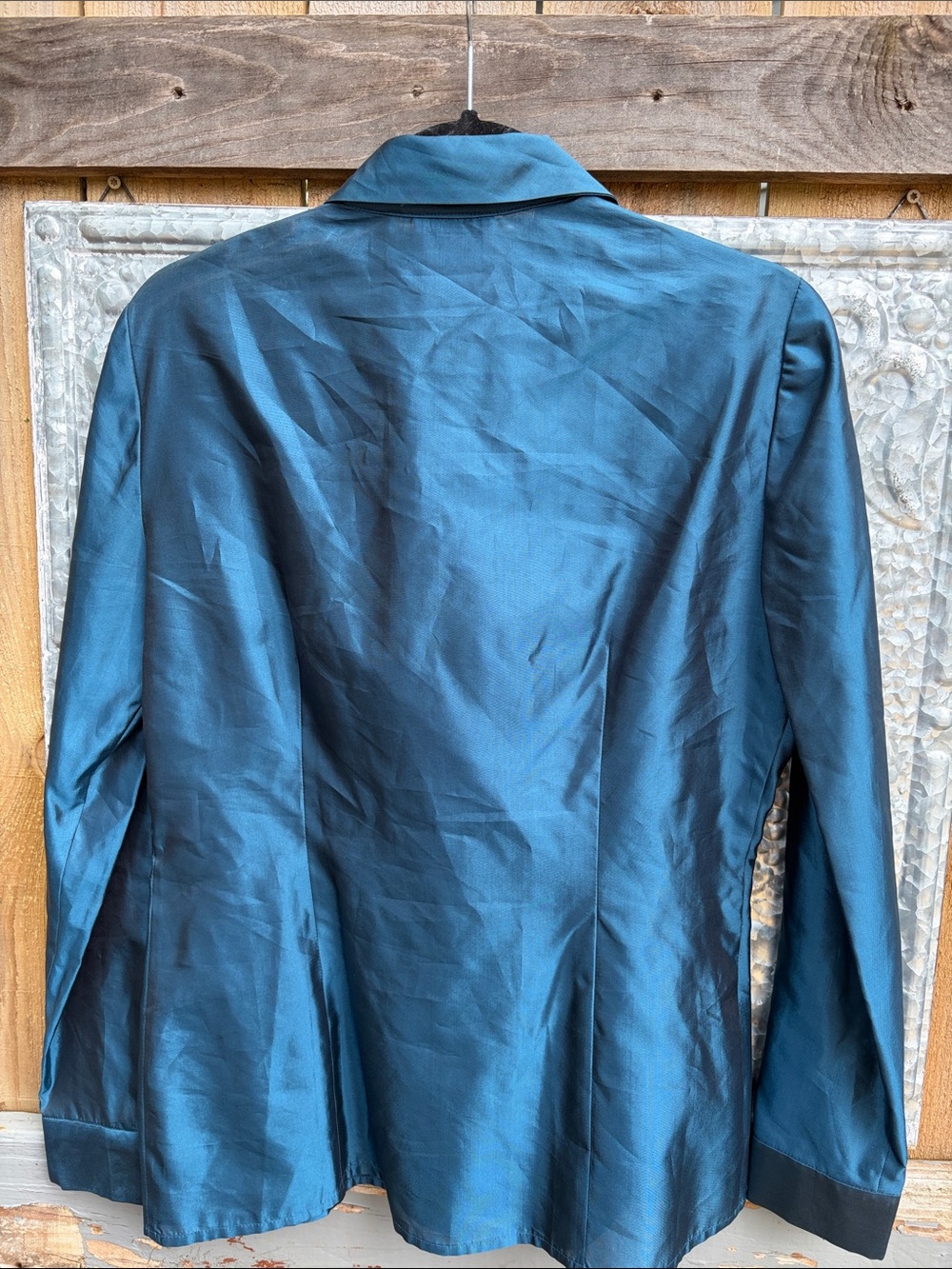 Oscar de la Renta Teal silk Button-Front Blouse NWT Ocean Blue 6 - Picture 3 of 14